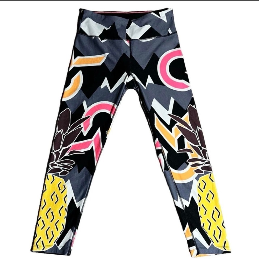 Calvin Klein Performance Women Black Multi Color Pineapple Geometric Leggings M